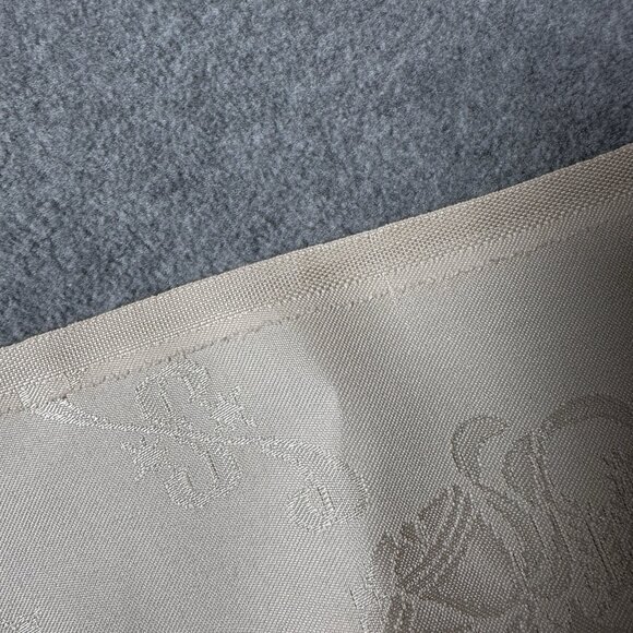 Vintage Cream Satin Damask Tablecloth 70 x 54 Floral Star Pattern - Picture 14 of 15